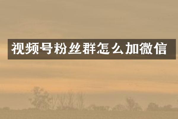 视频号粉丝群怎么加微信