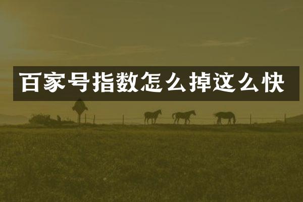 百家号指数怎么掉这么快