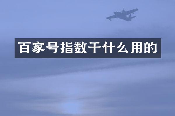 百家号指数干什么用的
