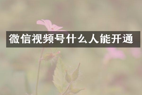 微信视频号什么人能开通