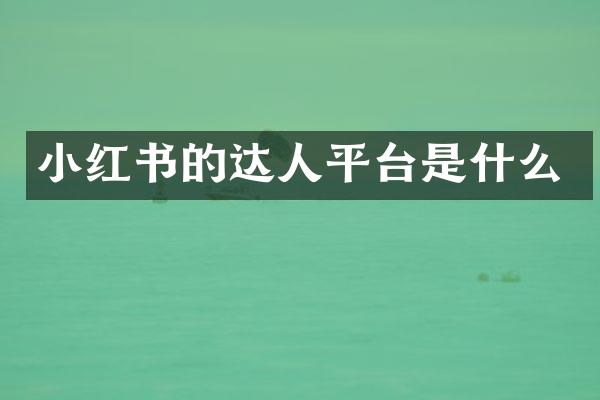 小红书的达人平台是什么