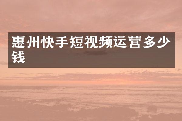 惠州快手短视频运营多少钱