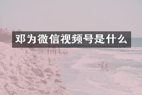 邓为微信视频号是什么