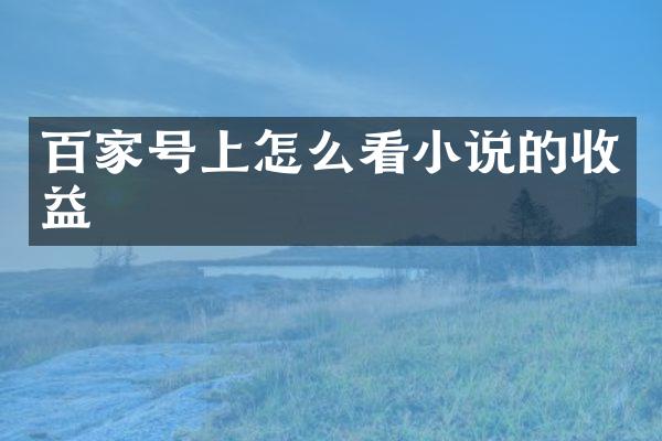 百家号上怎么看小说的收益