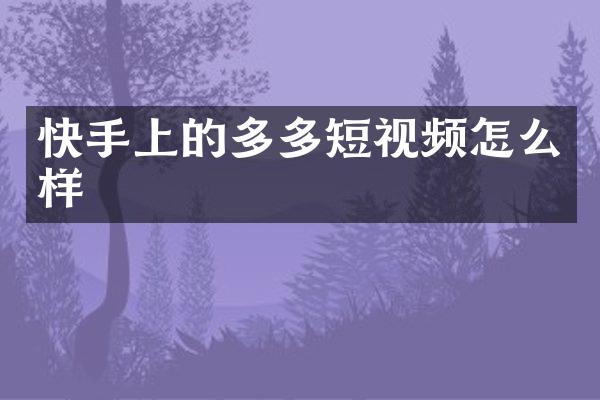 快手上的多多短视频怎么样