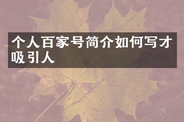 个人百家号简介如何写才吸引人