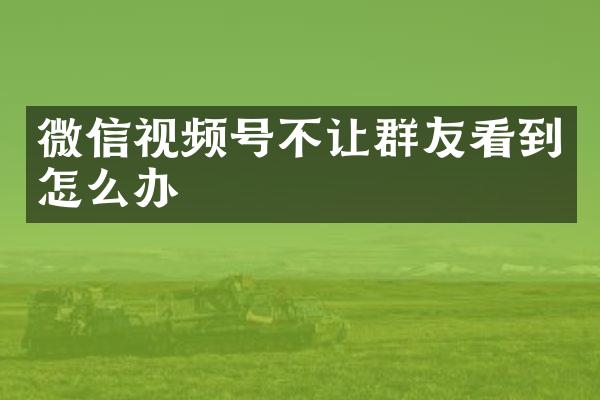 微信视频号不让群友看到怎么办
