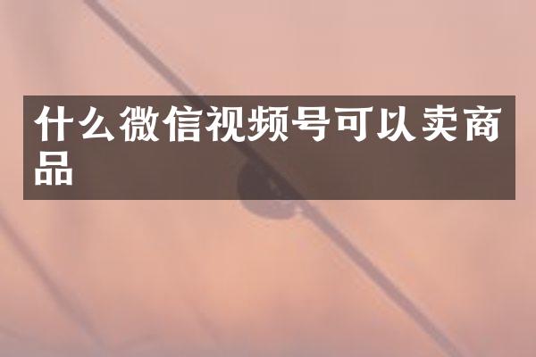 什么微信视频号可以卖商品