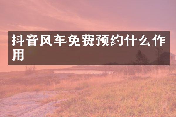 抖音风车免费预约什么作用
