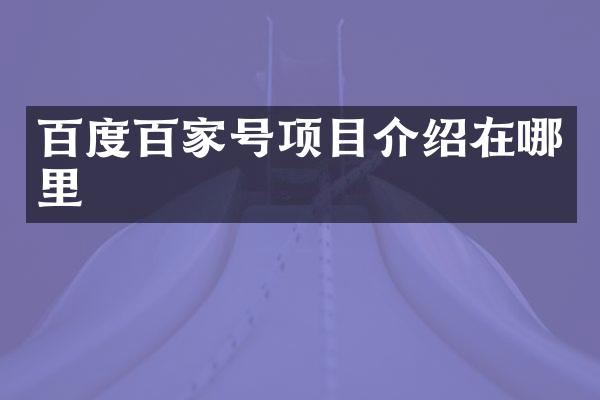 百度百家号项目介绍在哪里