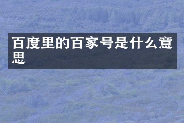 百度里的百家号是什么意思