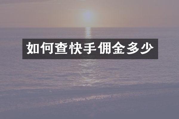 如何查快手佣金多少