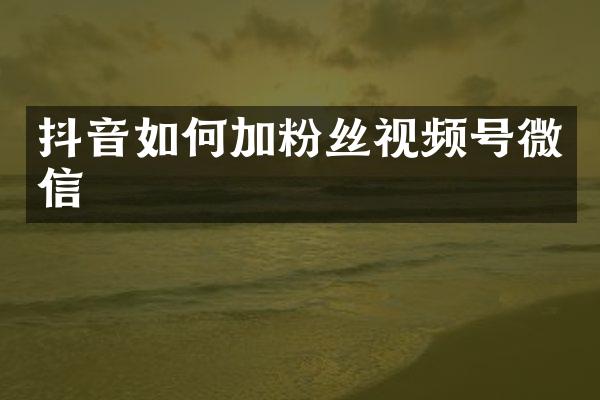 抖音如何加粉丝视频号微信