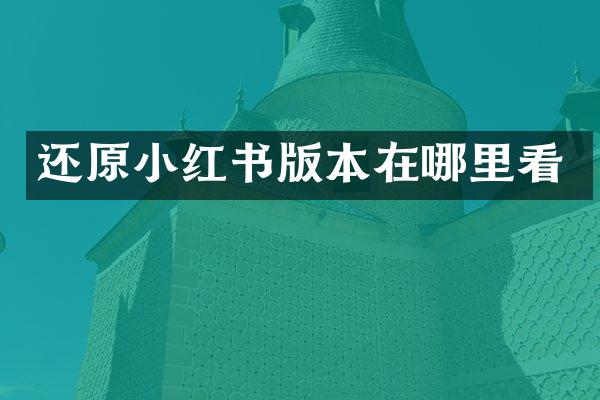 还原小红书版本在哪里看