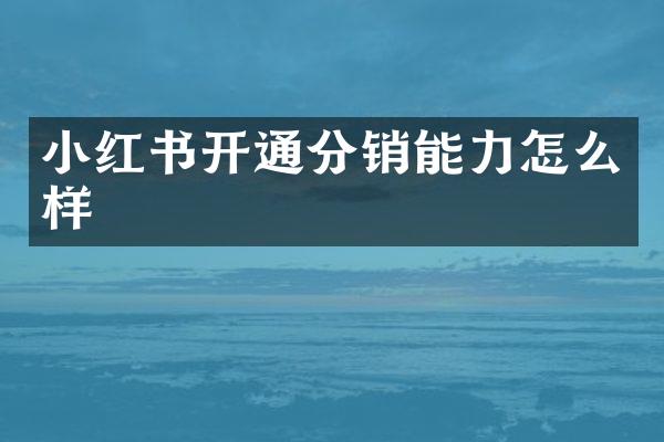 小红书开通分销能力怎么样