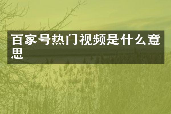 百家号热门视频是什么意思