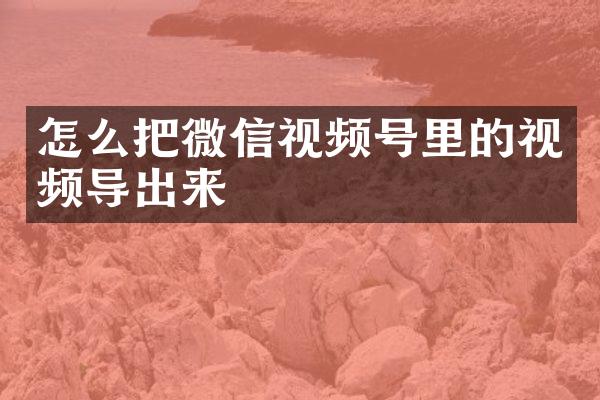 怎么把微信视频号里的视频导出来
