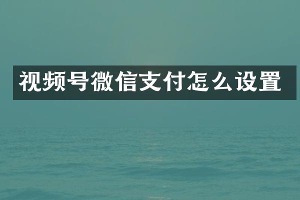 视频号微信支付怎么设置