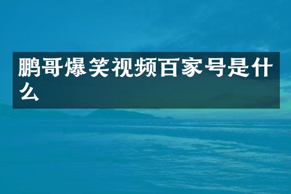 鹏哥爆笑视频百家号是什么