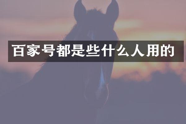 百家号都是些什么人用的