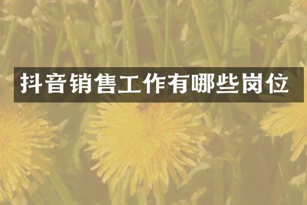 抖音销售工作有哪些岗位