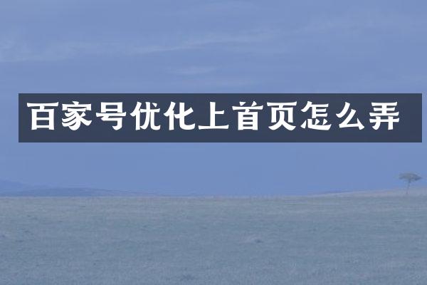 百家号优化上首页怎么弄