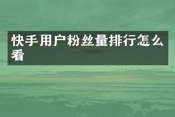 快手用户粉丝量排行怎么看