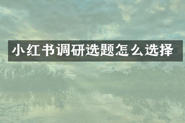 小红书调研选题怎么选择