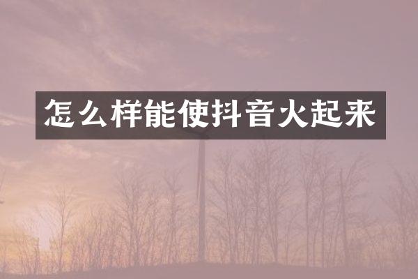 怎么样能使抖音火起来