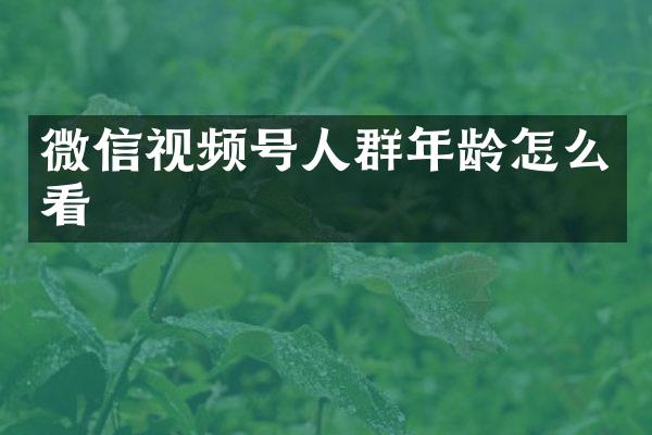 微信视频号人群年龄怎么看