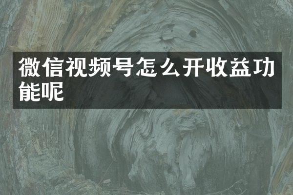 微信视频号怎么开收益功能呢