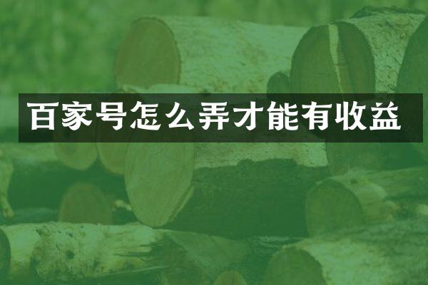 百家号怎么弄才能有收益