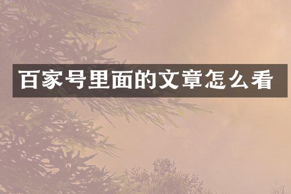百家号里面的文章怎么看