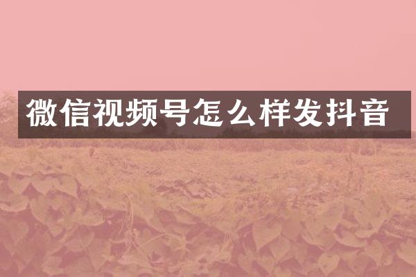 微信视频号怎么样发抖音