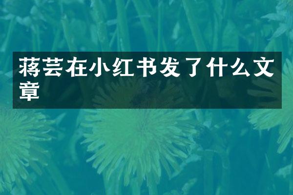 蒋芸在小红书发了什么文章