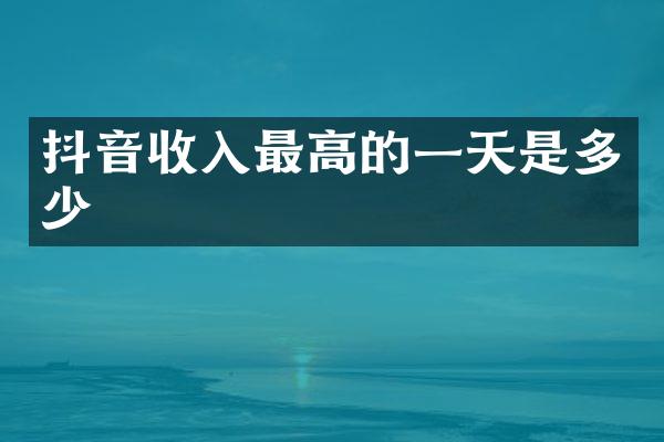 抖音收入最高的一天是多少
