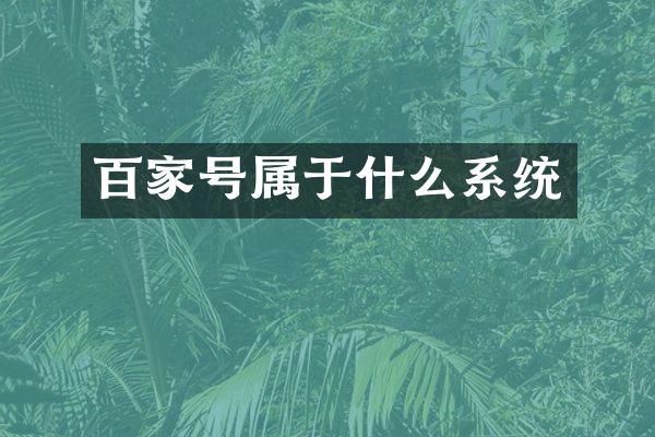 百家号属于什么系统