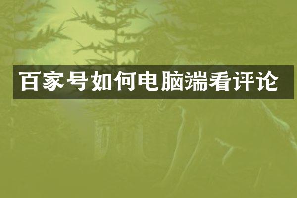 百家号如何电脑端看评论