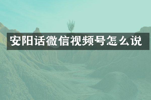安阳话微信视频号怎么说