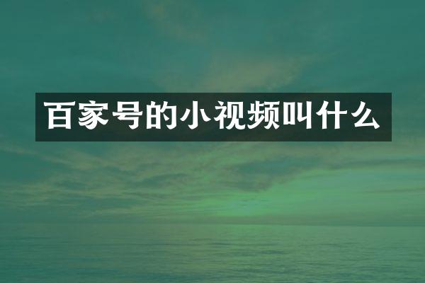 百家号的小视频叫什么