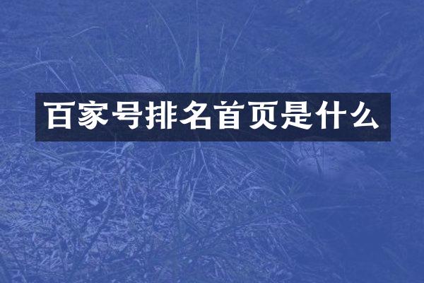 百家号排名首页是什么
