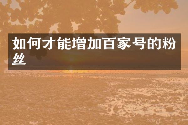 如何才能增加百家号的粉丝