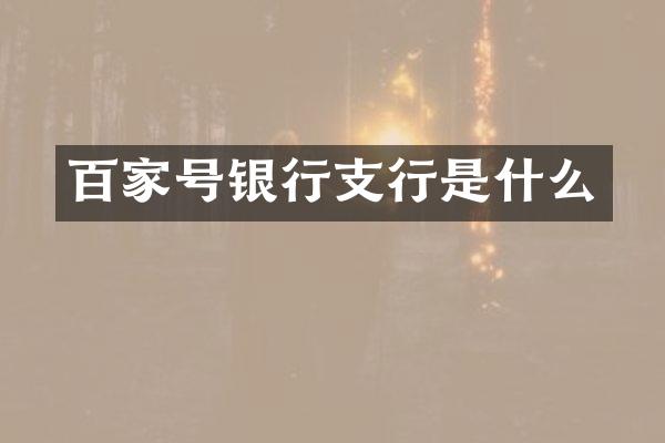 百家号银行支行是什么