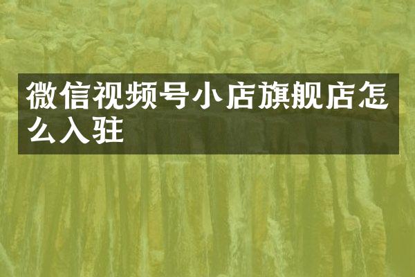 微信视频号小店旗舰店怎么入驻