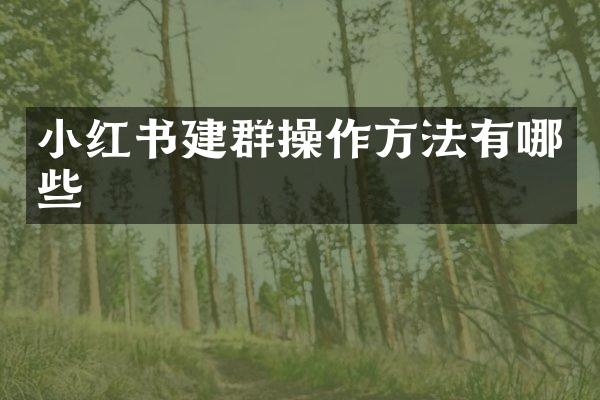 小红书建群操作方法有哪些