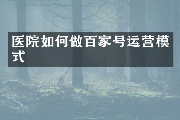 医院如何做百家号运营模式