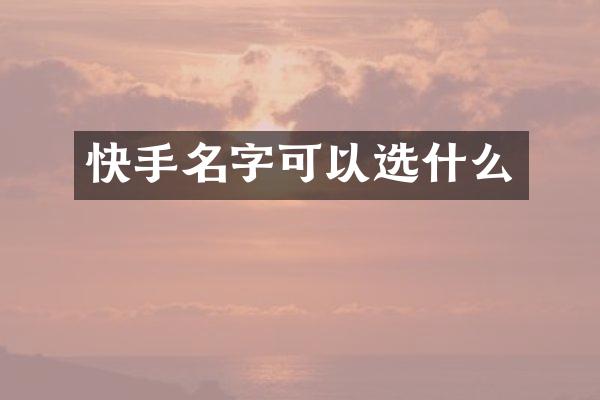 快手名字可以选什么