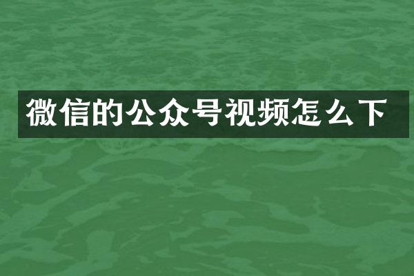 微信的公众号视频怎么下