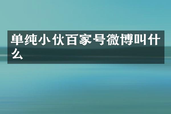 单纯小伙百家号微博叫什么