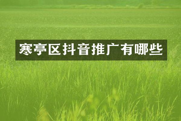 寒亭区抖音推广有哪些